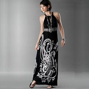 2/$30 White House Black Market Paisley Print Maxi Dress w Keyhole Medium #A0105